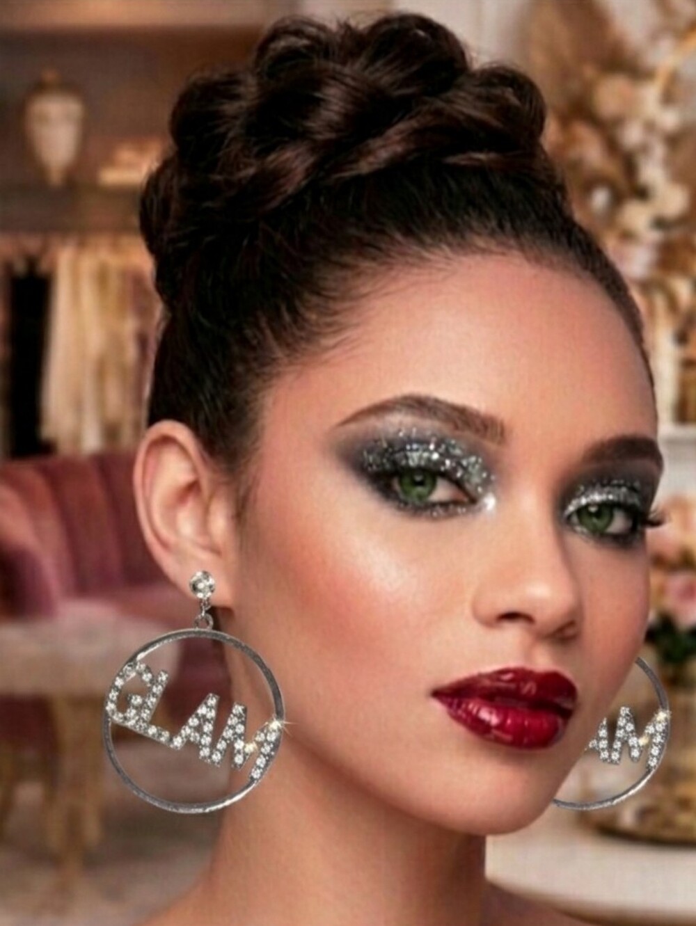 Silver Crystal 'Glam' Hoop Drop Earrings